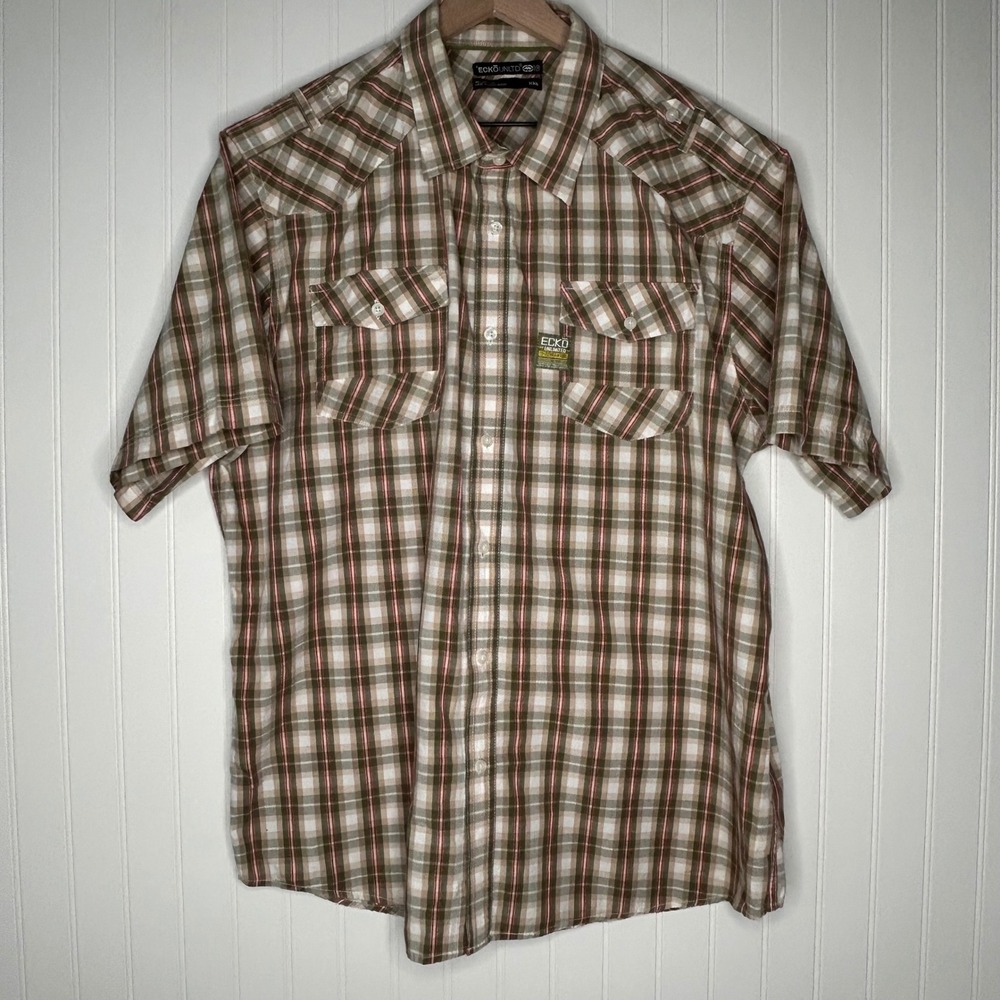Ecko Unltd Mens Shirt XXL Plaid Western Y2K Short Sleeve Button Down Cotton